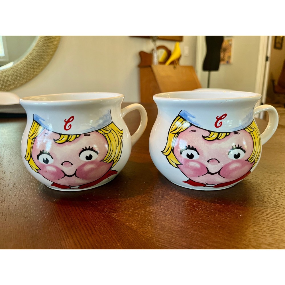 Vintage 1998 Campbell Soup Kids Jumbo Face Mug Bowls Set of 2 Identical16oz